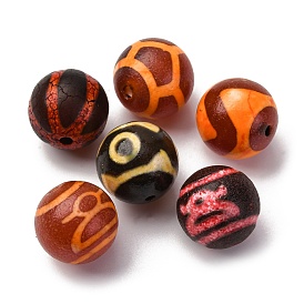 Тибетского стиля бусы дзи, природных бисера агат, круглые, окрашенная и подогревом