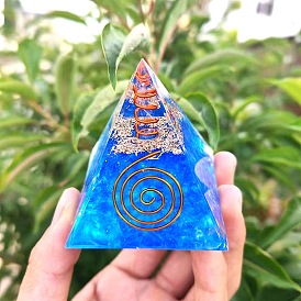 Orgonite Pyramid Resin Energy Generators, Reiki Glass Chips Inside & Copper Wire for Home Office Desk Decoration