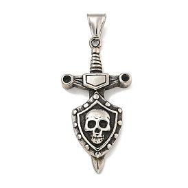 316 Surgical Stainless Steel Pendants, Cross with Skull Charm