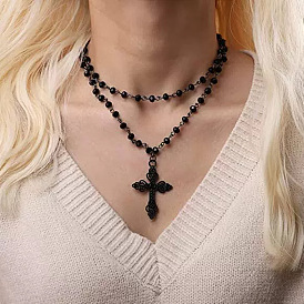 Двухслойные ожерелья из сплава и акрила с круглыми бусинами в виде звеньев цепи с крестом для женщин на Хэллоуин