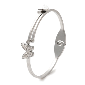 Adjustable Butterfly 304 Stainless Steel Bangles for Women, with Polymer Clay Rhinestone