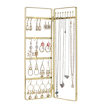Foldable Iron Screen Earring Stands, 2 Panel Jewelry Organizer Rack for Earrings Storage, Rectangle