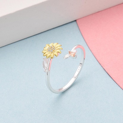 925 открытые манжеты из стерлингового серебра с микропаве из кубических цирконий для женщин, цветок, с печатью s925