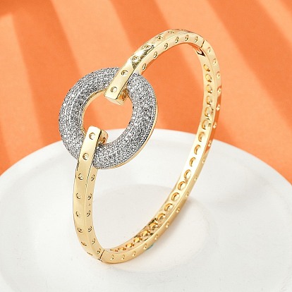 Женские браслеты на шарнирах из латуни с микропаве и прозрачным фианитом, плоско-круглые, без кадмия и без свинца, стойки покрытие, долговечный