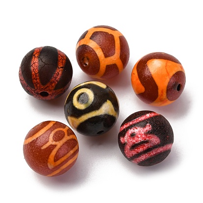 Тибетского стиля бусы дзи, природных бисера агат, круглые, окрашенная и подогревом