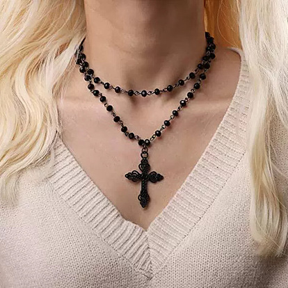 Двухслойные ожерелья из сплава и акрила с круглыми бусинами в виде звеньев цепи с крестом для женщин на Хэллоуин