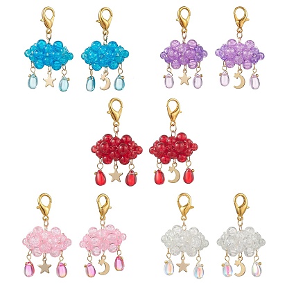 10шт. 10 стили, подвески из стеклянного бисера и нержавеющей стали, с цинковым сплавом застежками омаров коготь, облако и звезда и луна, золотые