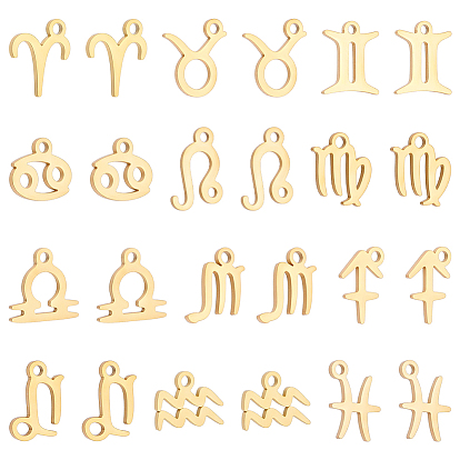 24Pcs 2 Sets Ion Plating(IP) 304 Stainless Steel Charms, Twelve Constellation