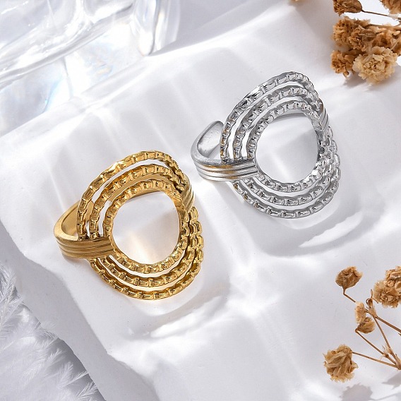 Овальные 304 открытые манжеты из нержавеющей стали для женщин, ионное покрытие (ip)