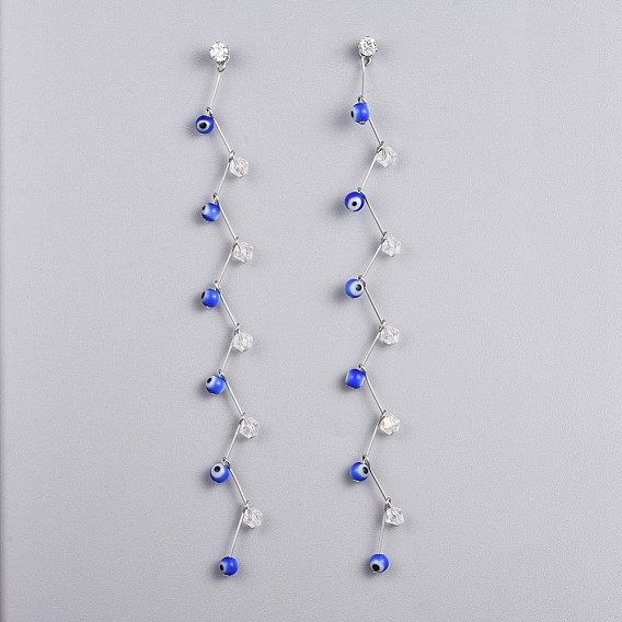 Серьги из бисера ручной работы сглаз, с 304 фурнитурой из нержавеющей стали, кубический цирконий и стеклянные бусы