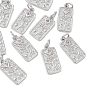 SHEGRACE Valentine's Day Brass Cubic Zirconia Pendants, Rectangle with Misty Rose Flower Charms, Cadmium Free & Lead Free & Nickel Free