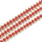 Brass Handmade Faceted Glass Beaded Chains, with Spool, Soldered, Long-Lasting Plated, Real 18K Gold Plated, Rondelle