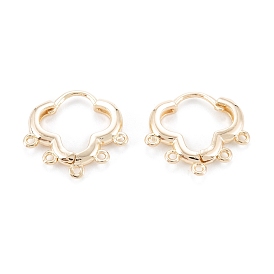 Brass Hoop Earring Findings, with Horizontal Loop, Flower-shaped Ring