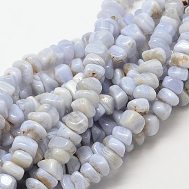 Tiras de perlas de chip de ágata de encaje azul natural teñido, 7~9x7~9 mm, agujero: 1 mm, sobre 72~83 unidades / cadena, 15.7 pulgada