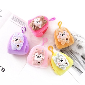 Cartoon Style Cloth Wallets, Squirrel Change Purse with Zipper & Keychain, for Women