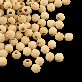 Perles rondes en bois non fini, perles en bois naturel perles d'espacement, sans plomb, 5mm, trou: 2 mm, environ 12000 pcs / 500 g