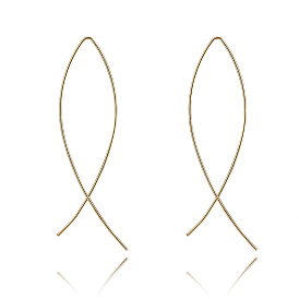 Minimalist Cross Wire Fishline Handmade Linear Iron Earrings
