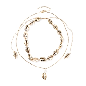 Natural Cowrie Shell Natural Pearl Pendant Necklaces, Natural Cowrie Beaded Necklace for Beach Vacation