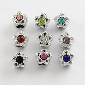 Alloy Rhinestone Star Large Hole European Beads, Platinum