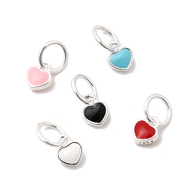 925 Подвески в виде сердечек из стерлингового серебра с эмалью, серебряный цвет гальваническим, с печатью 925