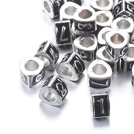 Enamel Style Alloy European Beads, Large Hole Beads, Triangle with Number, Platinum