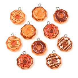 Anhänger aus undurchsichtigem Harz und Glitzerpulver, Donut Charms, mit Platin-Eisenschlaufe