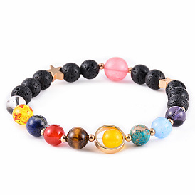 Natural Stone Beaded Bracelet with Lava Rock and Essential Oil - Eight Planets Design