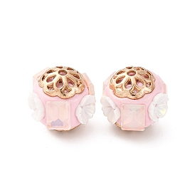 Круглые бусины из смолы ручной работы из Индонезии, со сплавочной фурнитурой со стразами, круглая с цветком