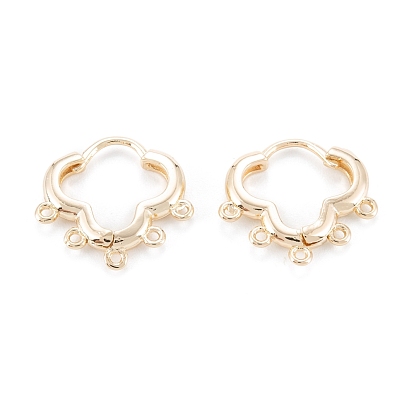 Brass Hoop Earring Findings, with Horizontal Loop, Flower-shaped Ring