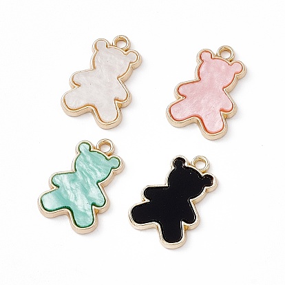 Opaque Resin Pendants, Bear Charms, with Light Gold Tone Alloy Findings