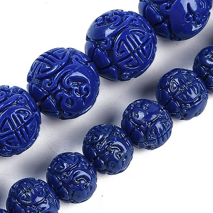 Нити резных бусин из синтетического коралла, окрашенные, круглые