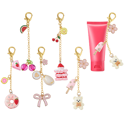 5 шт. подвесные украшения из сплава эмали и полимерной глины ручной работы и смолы, с латунной цепочки и легированной Lobster Claw пряжек, разнообразные, золотые