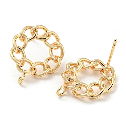 Brass Hollow Donut Stud Earrings Findings, with Loops