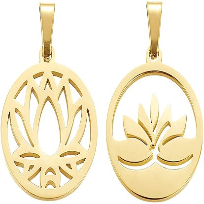 8 PC 2 Stil 304 Edelstahlanhänger, Ring mit Lotus