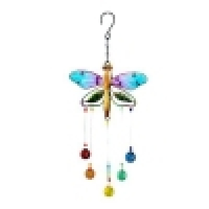 Glass Teardrop Pendant Decorations, with Metal Dragonfly Link, for Garden Outdoor Decoration