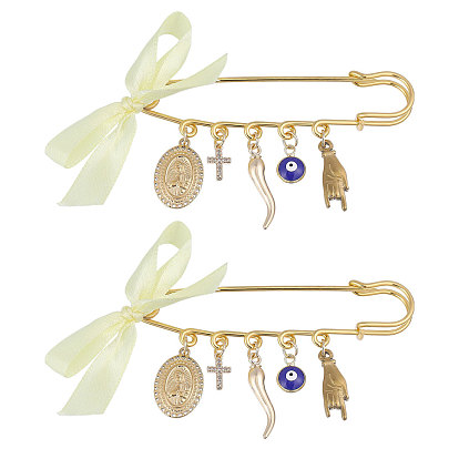 2 шт. сплав и латунь и 304 броши-подвески из нержавеющей стали, перец/плоский круг с дурным глазом/крестом