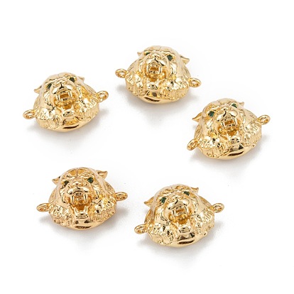 Brass Micro Pave Green Cubic Zirconia Hollow Links Connectors, Long-Lasting Plated, Tiger