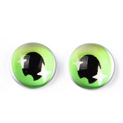 Flatback Glass Cabochons, Half Round/Dome with Doll Eye Pattern