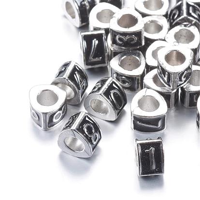 Enamel Style Alloy European Beads, Large Hole Beads, Triangle with Number, Platinum