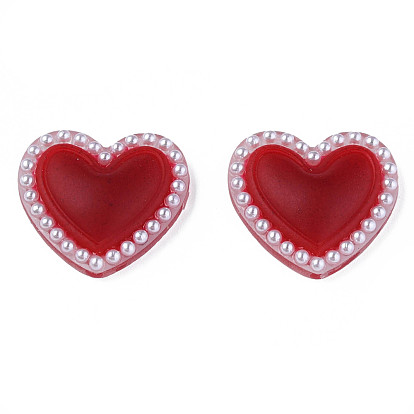 Акриловый кабошоны, с абс пластмассовыми жемчужными бисером, сердце