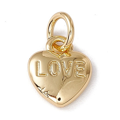 Brass Charms, with Jump Ring, Cadmium Free & Nickel Free & Lead Free, Rack Plating, Heart