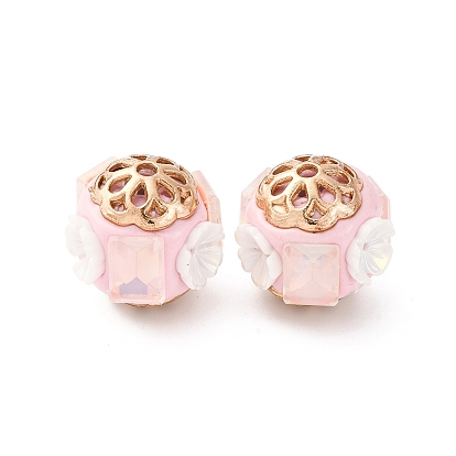 Круглые бусины из смолы ручной работы из Индонезии, со сплавочной фурнитурой со стразами, круглая с цветком