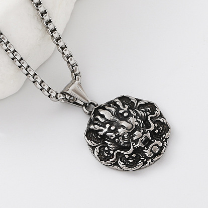 304 Stainless Steel Dragon Head Pendant Box Chain Necklaces for Men