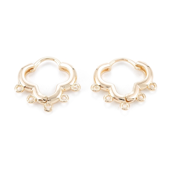 Brass Hoop Earring Findings, with Horizontal Loop, Flower-shaped Ring