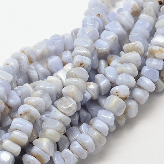 Dyed Natural Blue Lace Agate Chip Beads Strands, 7~9x7~9mm, Hole: 1mm, about 72~83pcs/strand, 15.7 inch