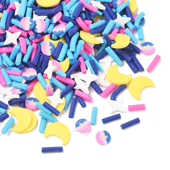 Handmade Polymer Clay Sprinkles Mix, Polymer Clay Cabochons, Moon & Star & Flat Round, for Nail Art & Resin Decoration
