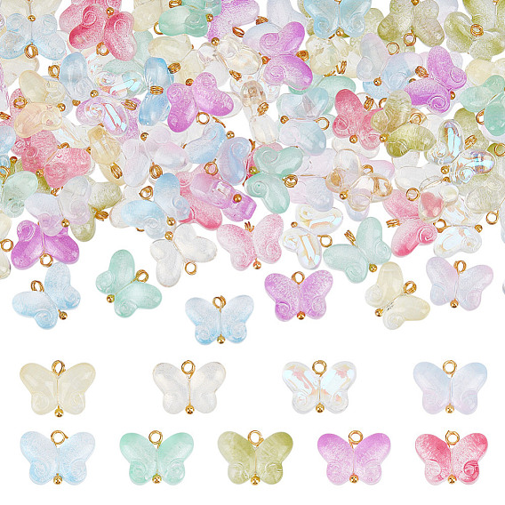 108 шт 9 цвета прозрачные стеклянные подвески, бабочка, с петлей из золотистой латуни с шарообразными головками