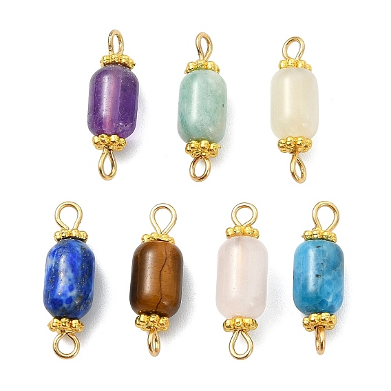 Natural Gemstone Connector Charms, Column Links, Golden