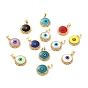 Brass Pendants, with Enamel & Natural Shell Slice, Flat Round with Evil Eye, Golden