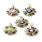 Brass Enamel Pendants, with Glass and Jump Ring, Real 18K Gold Plated, Evil Eye Charm